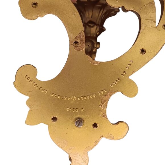 VTG Pair Syroco Gold Ornate Floral Scroll Candle Sconce Hollywood Regency #5133 - Picture 6 of 16